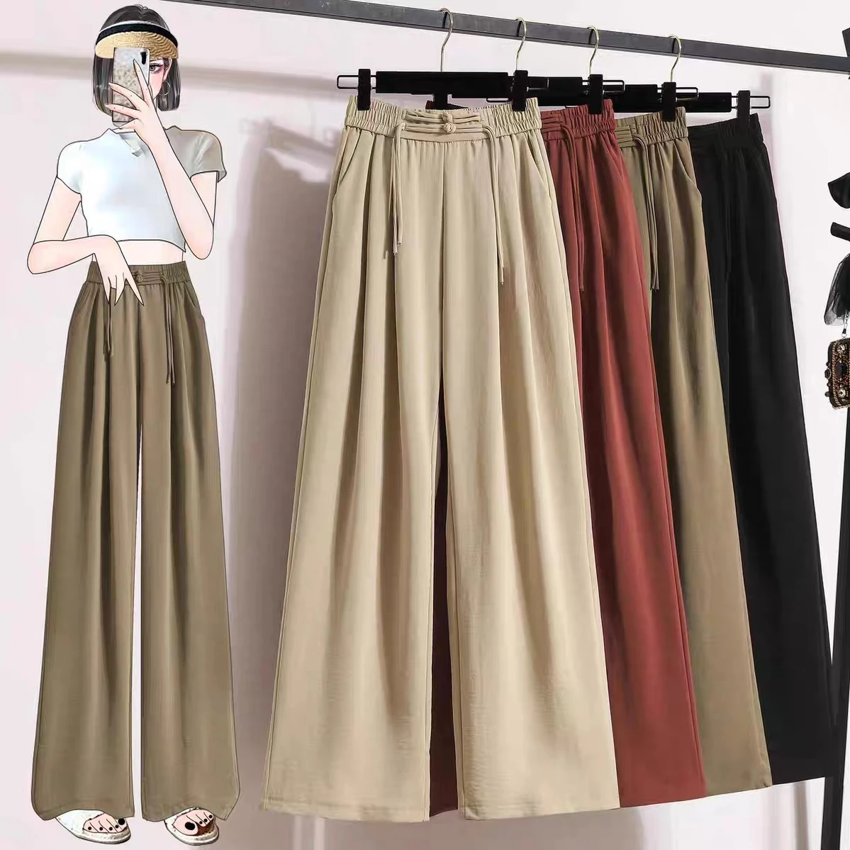 Women's High-Waist Wide-Leg Pants - Flowy Linen Blend Trousers