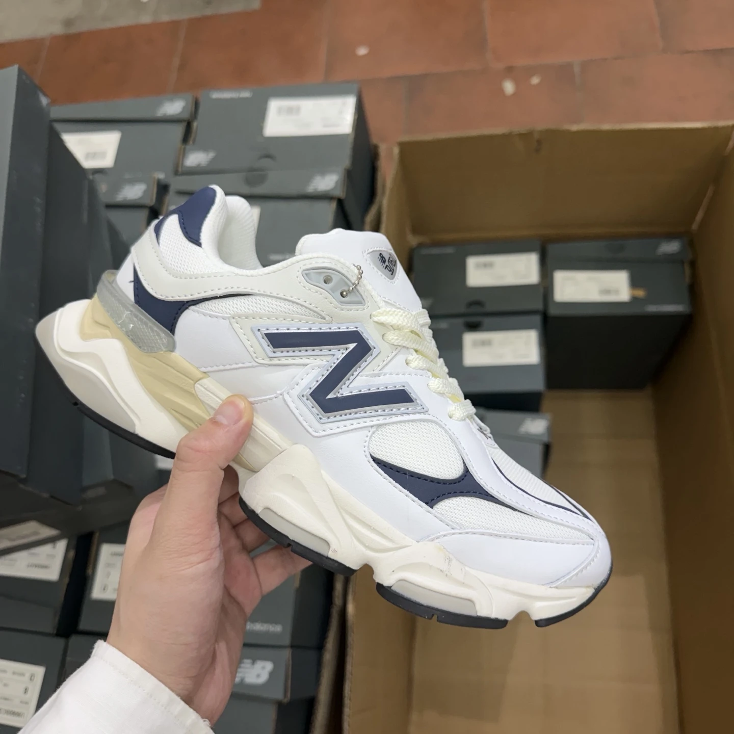 New Balance 9060 “Midnight Sail” Chunky Sneakers – White Navy  Colors