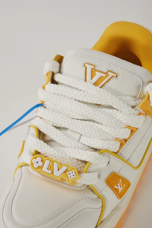 Louis Vuitton Leather Trainer Sneakers – White & Golden Yellow Luxury Streetwear Shoes