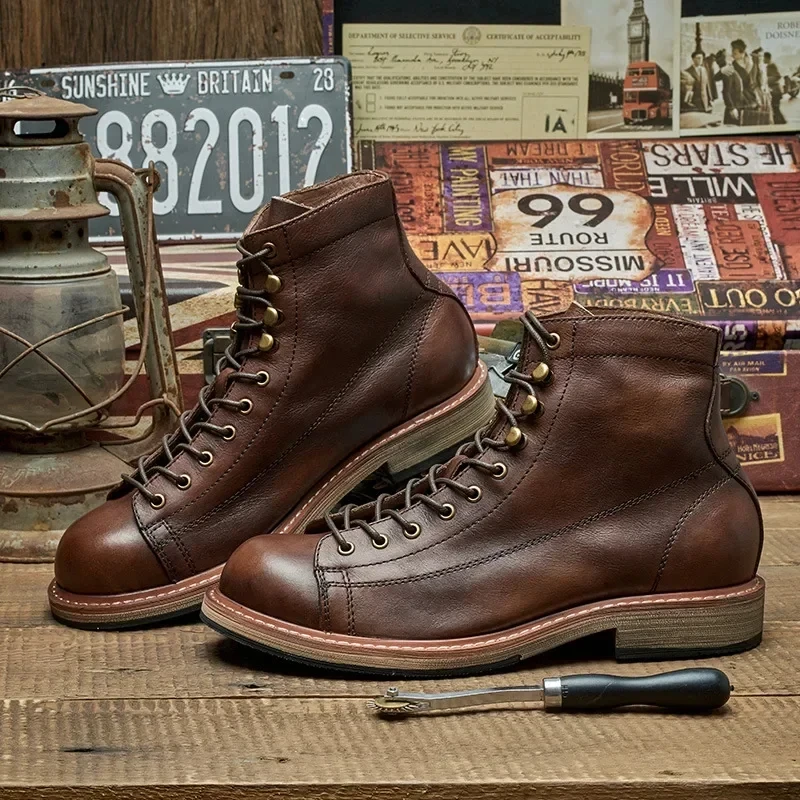 Handmade British Leather Men's Motorcycle & Work Boots