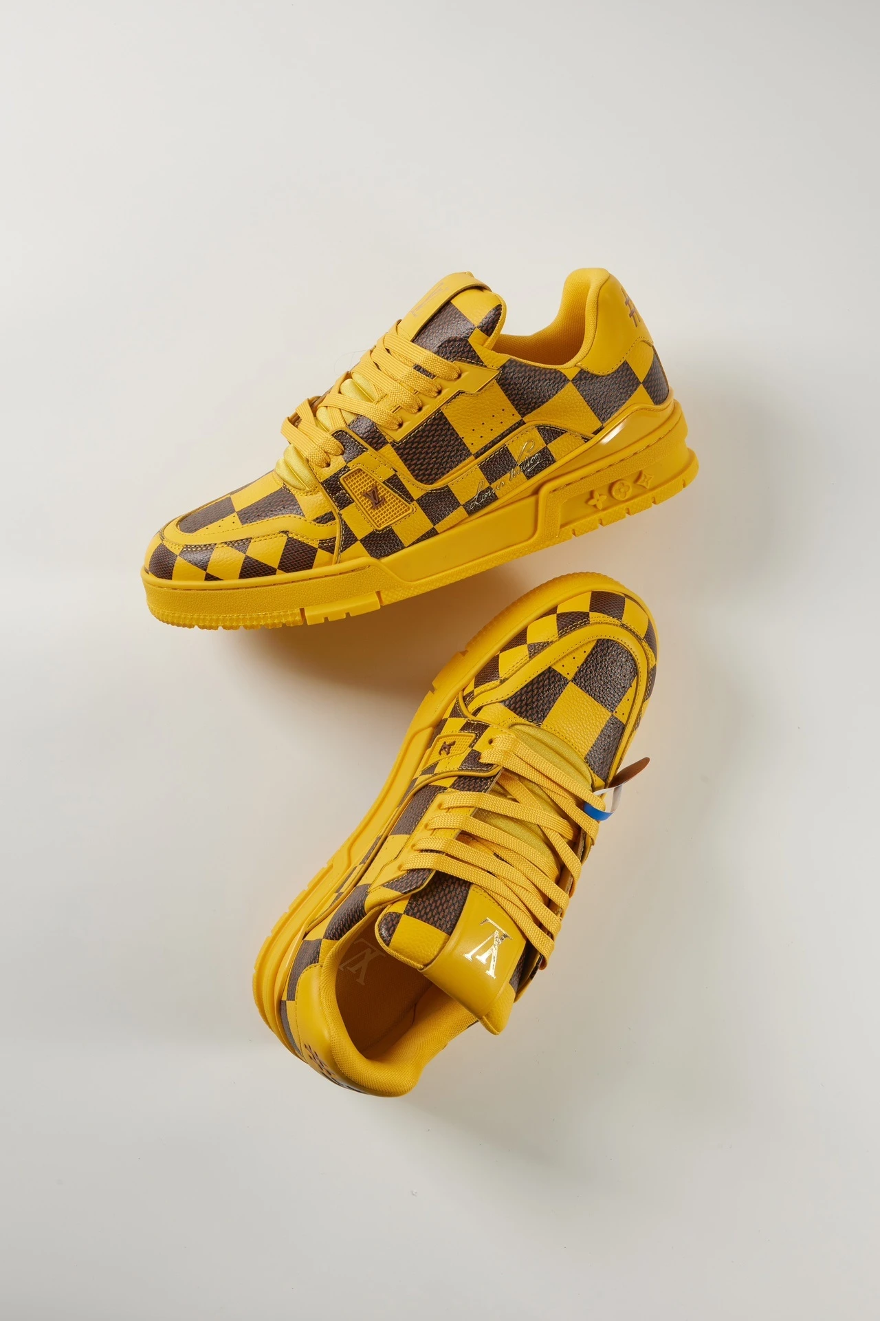 Louis Vuitton Yellow & Dark Brown Checkered Low-Top Luxury Sneakers for Men & Women