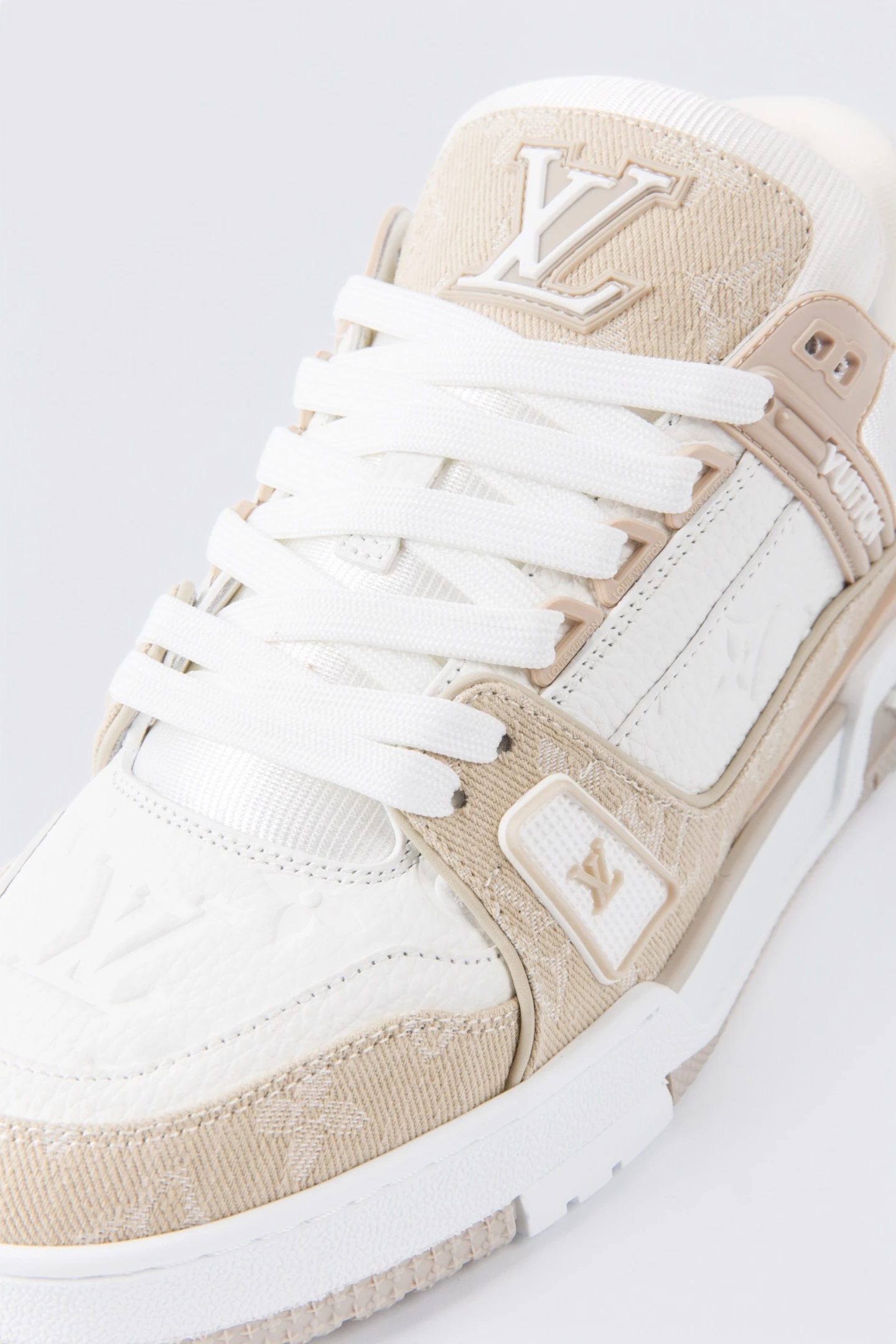 Louis Vuitton Beige Monogram & White Low-Top Luxury Fashion Sneakers for Men & Women
