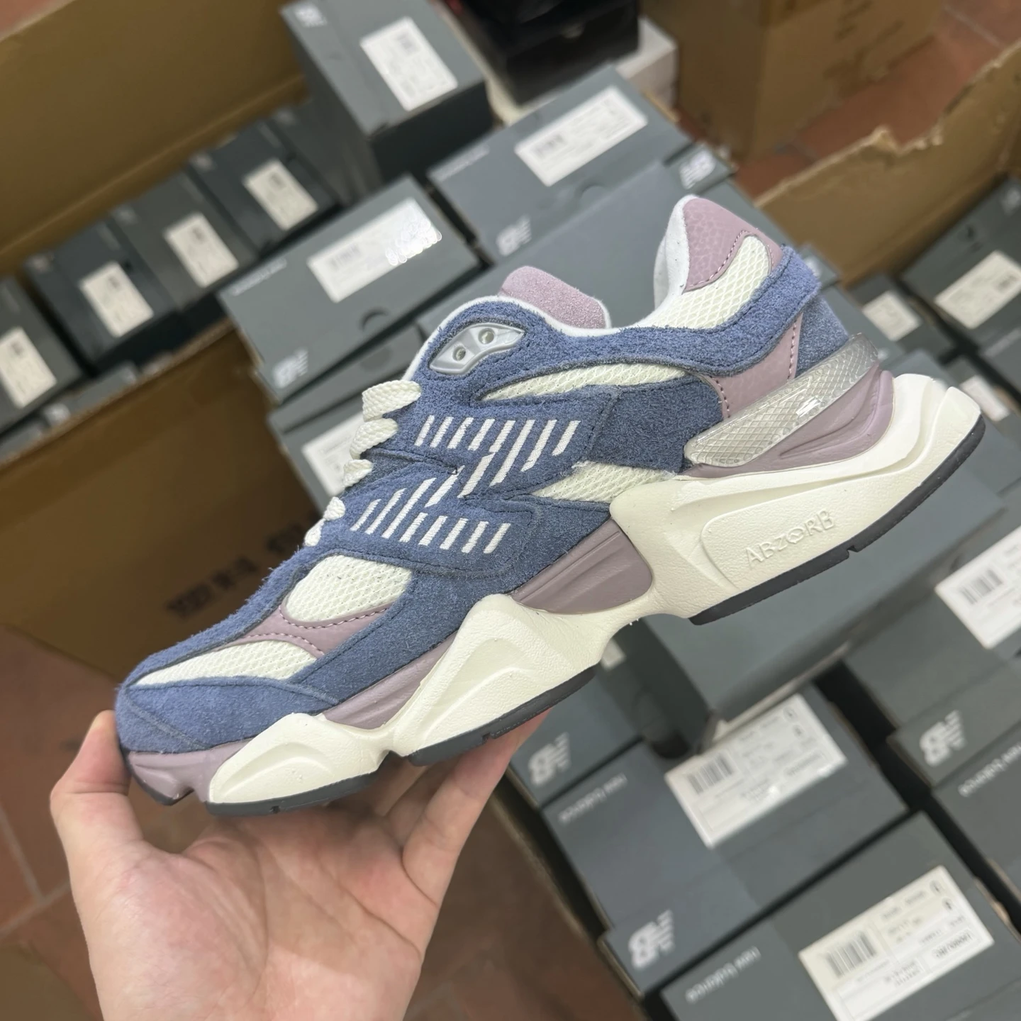 New Balance Chunky Runner Sneakers – Denim Blue, Lavender & White