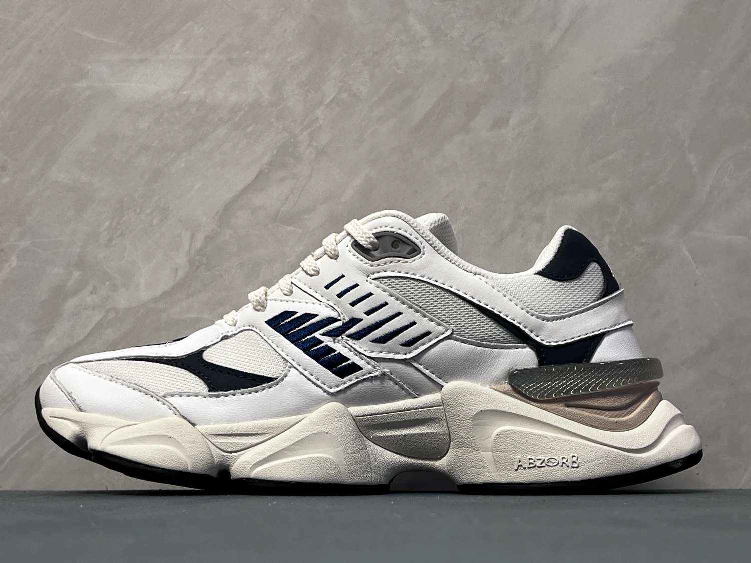 New Balance White Navy ABZORB Chunky Sneakers – Retro Leather Streetwear Running Shoes