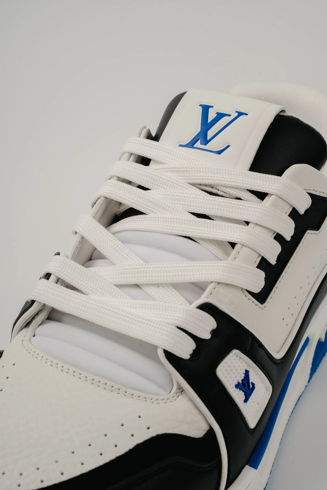 Louis Vuitton White, Black & Blue Low-Top Luxury Fashion Sneakers for Men & Women