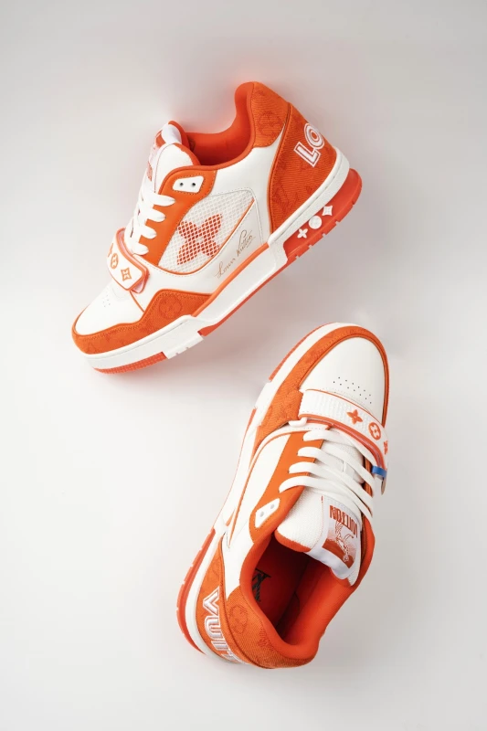 Louis Vuitton Monogram Orange and White Luxury Designer Sneakers