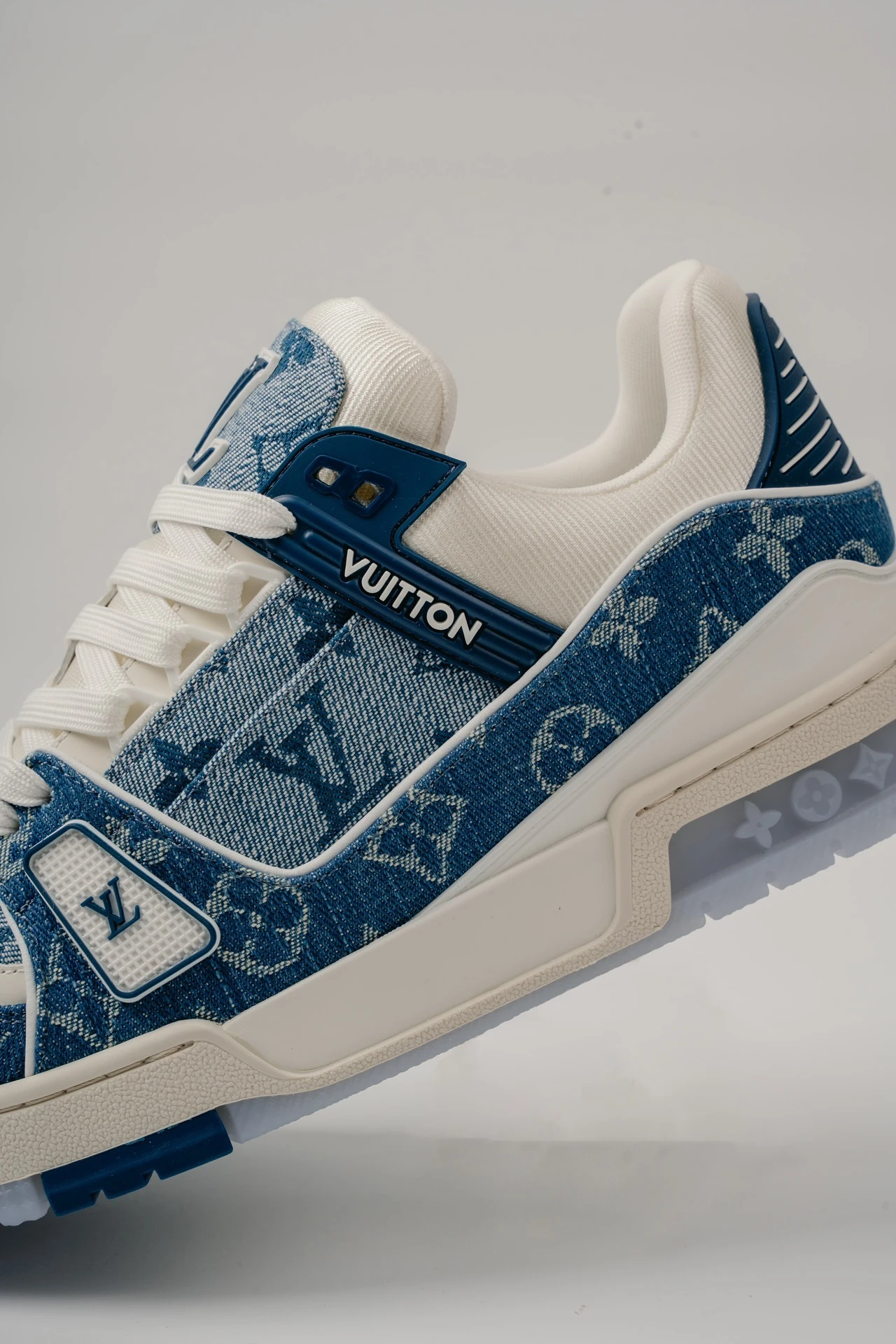 Louis Vuitton Blue Denim Monogram & White Low-Top Luxury Fashion Sneakers for Men & Women