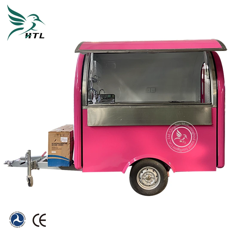 Compact Pink Curved Mobile Food Trailer with Serving Window