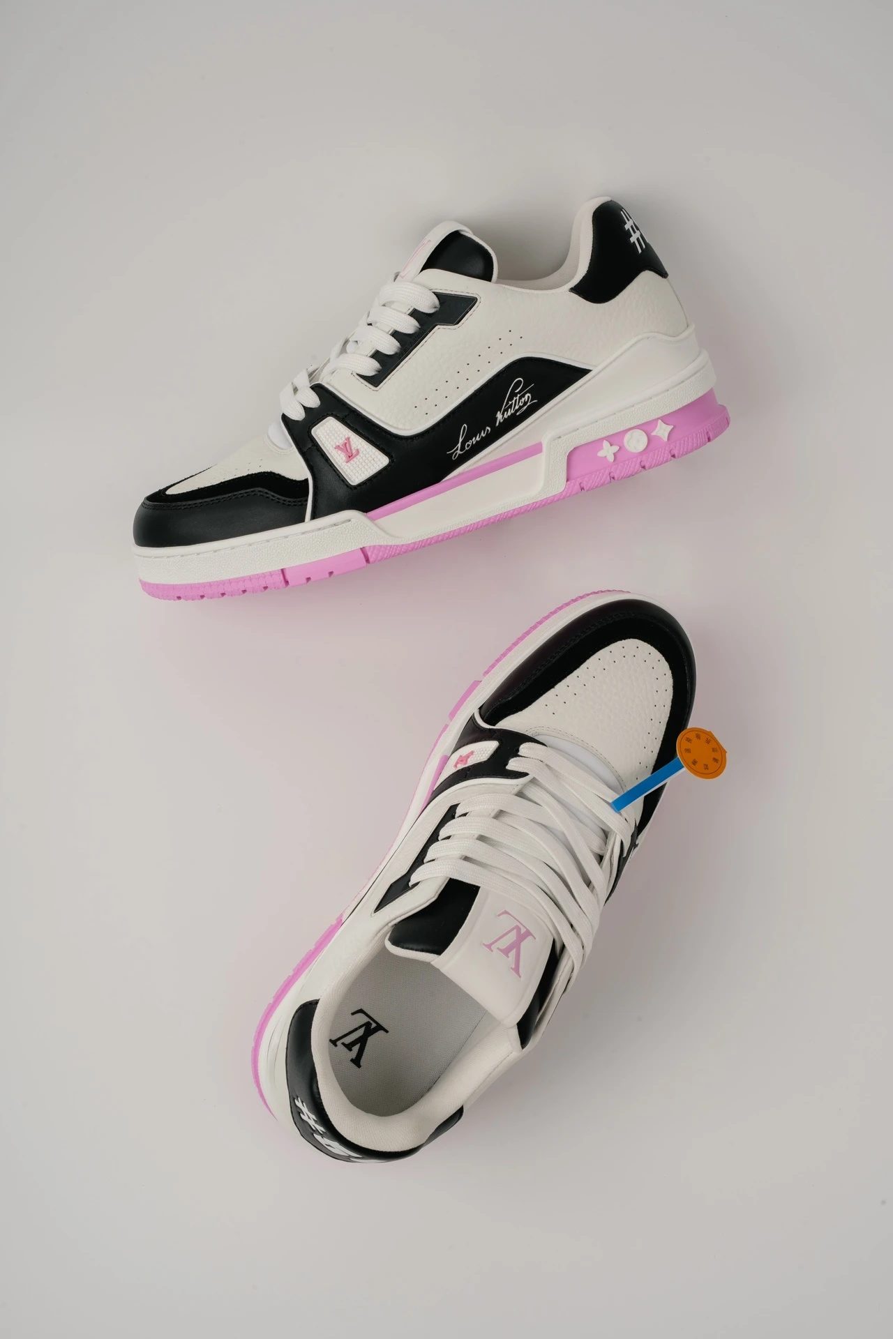 Louis Vuitton White, Black & Pink Low-Top Luxury Fashion Sneakers for Men & Women
