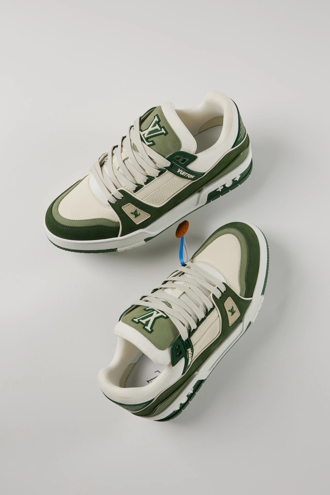 Louis Vuitton Cream White & Forest Green Low-Top Luxury Sneakers for Men & Women