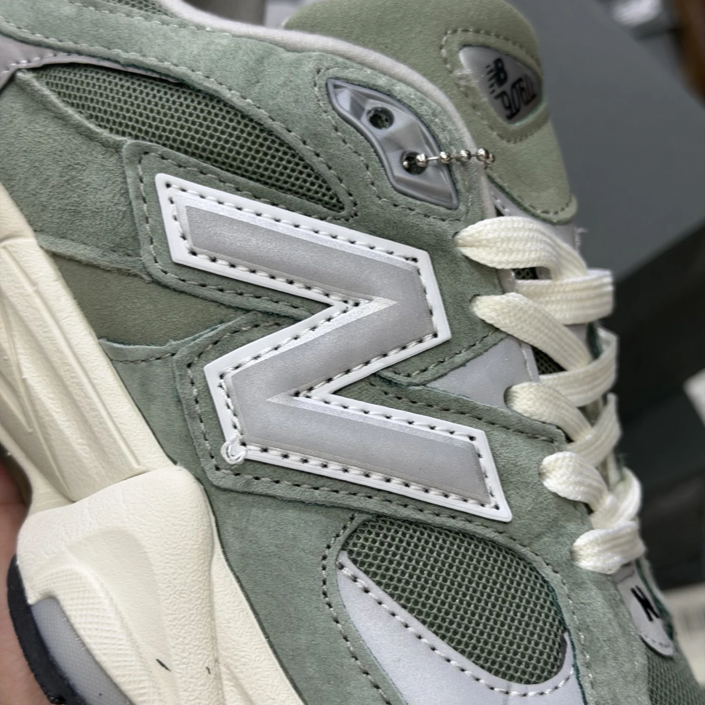 New Balance Sage Green, Silver & Cream Chunky Runner Sneakers