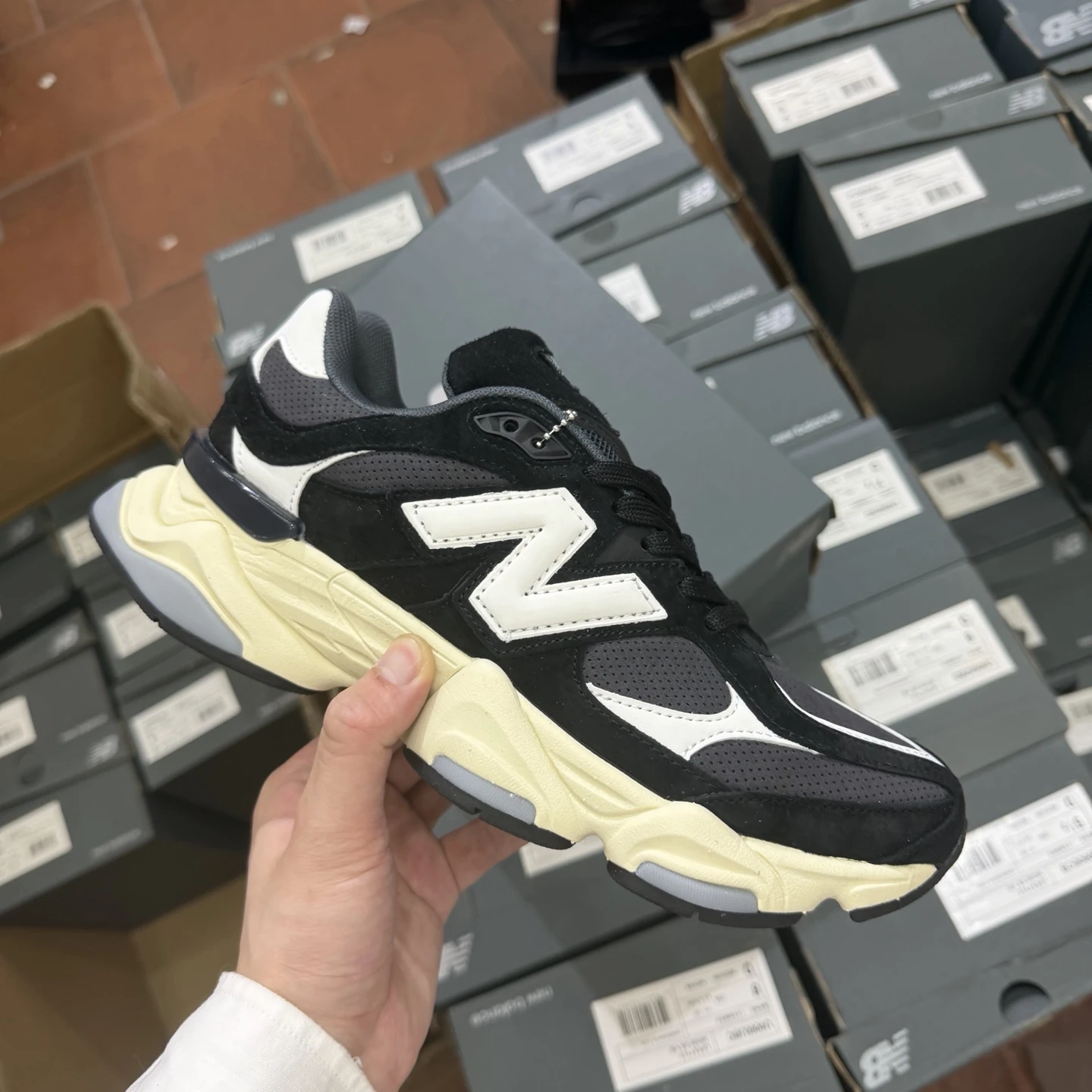 New Balance Black, White & Cream Chunky Runner Sneakers