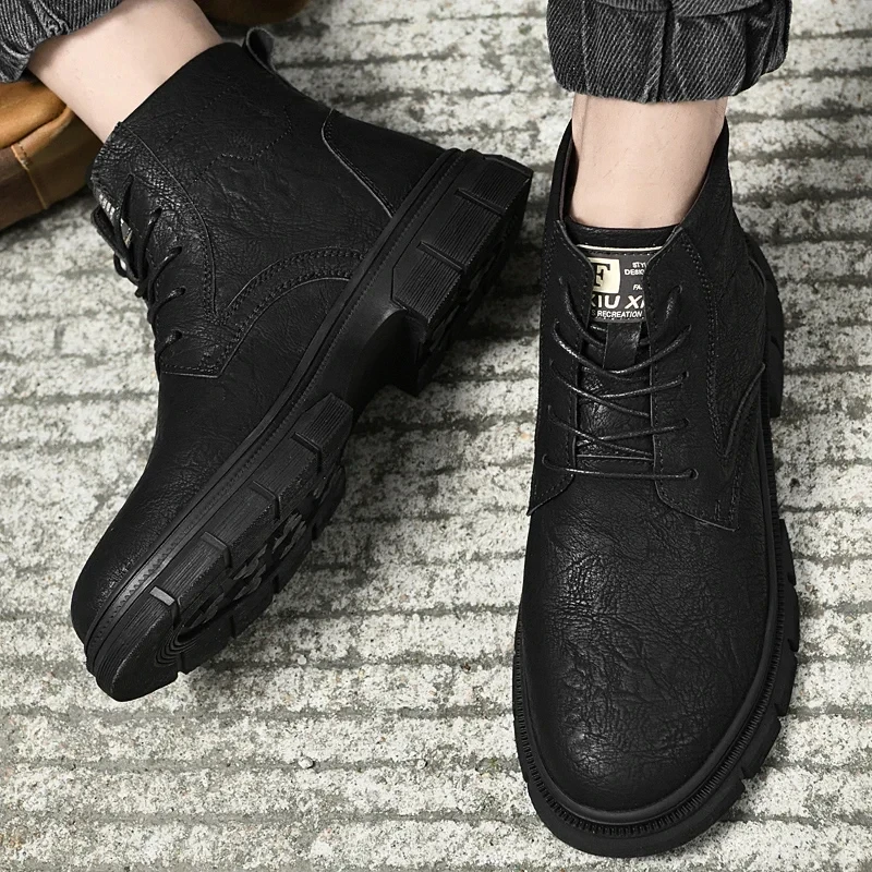 Men’s Genuine Leather High-Top Motorcycle & Winter Boots