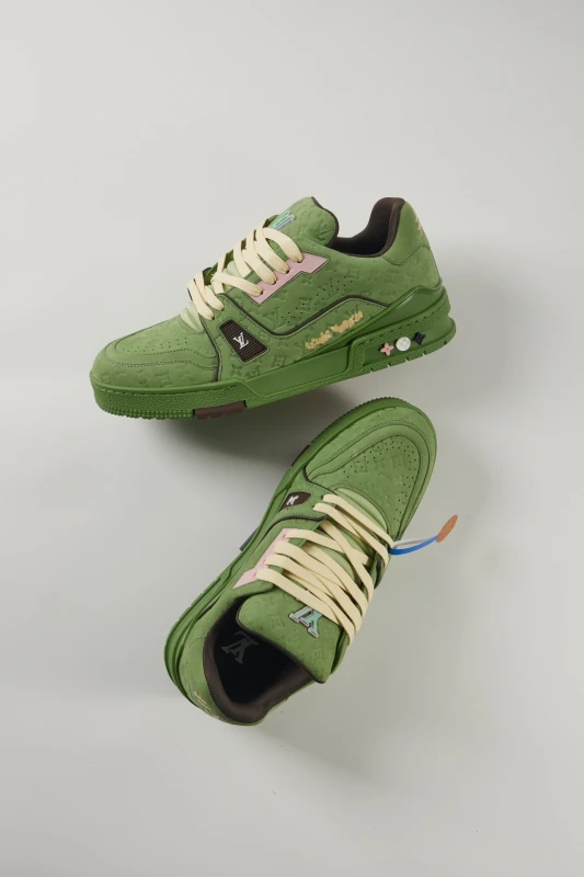 Louis Vuitton Olive Green Monogram Embossed Low-Top Sneakers