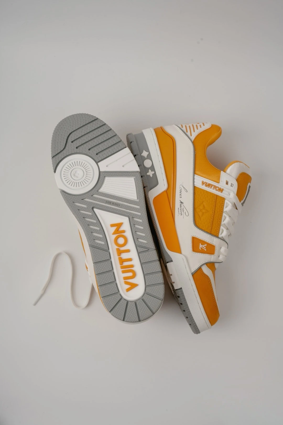 Louis Vuitton Yellow, White & Grey Low-Top Luxury Fashion Sneakers for Men & Women