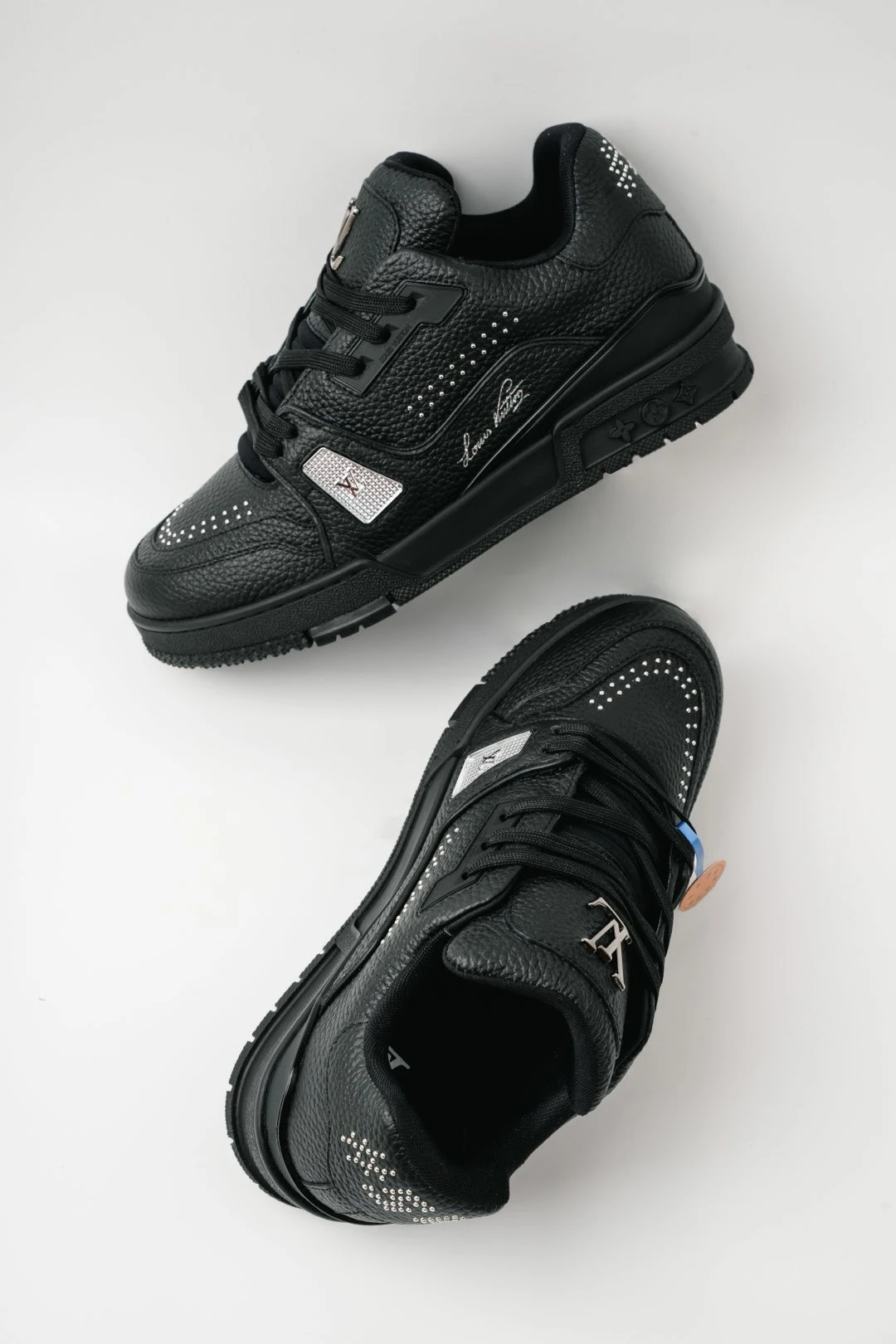 Louis Vuitton Black Luxury Rhinestone Low-Top Sneakers for Men & Women