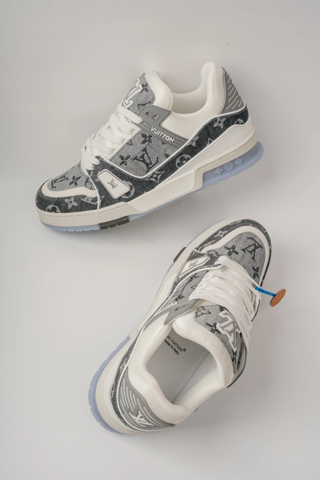 Louis Vuitton Grey Denim Monogram & White Low-Top Luxury Fashion Sneakers for Men & Women