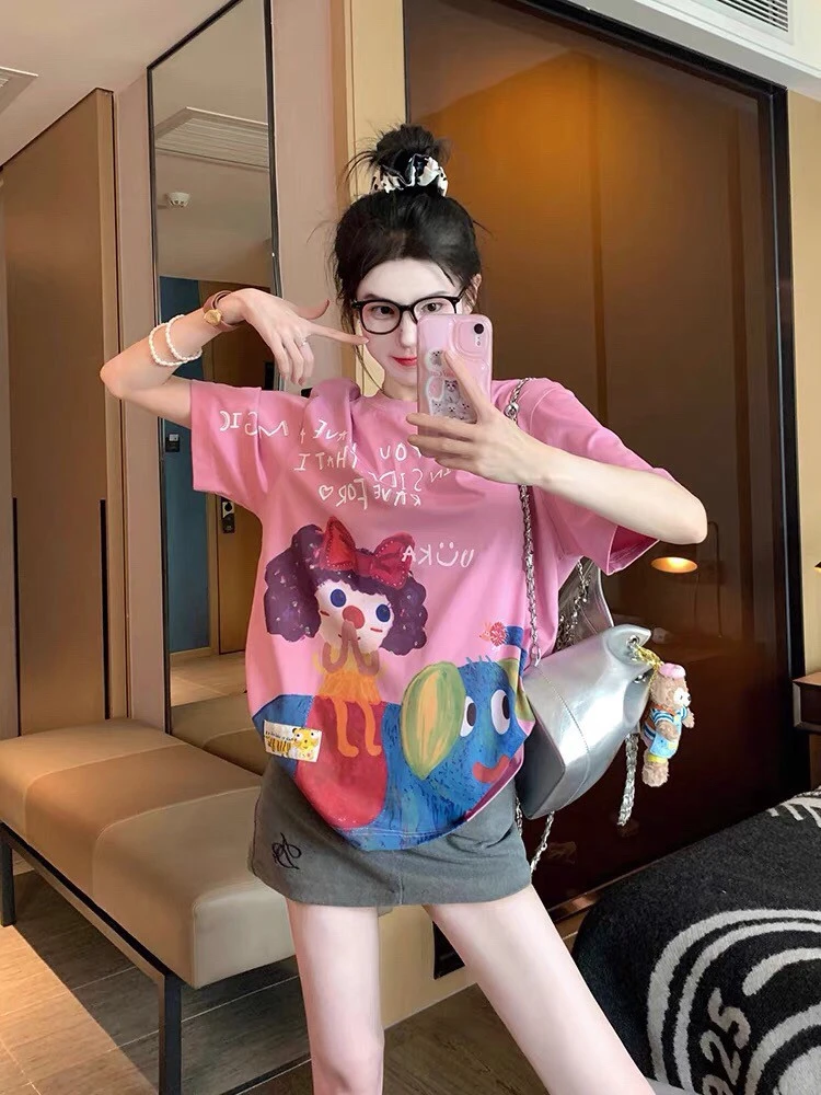 Oversized Cartoon Graphic T-Shirt for Women - Cute & Comfy Streetwear