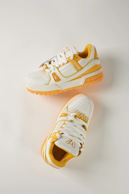 Louis Vuitton Leather Trainer Sneakers – White & Golden Yellow Luxury Streetwear Shoes