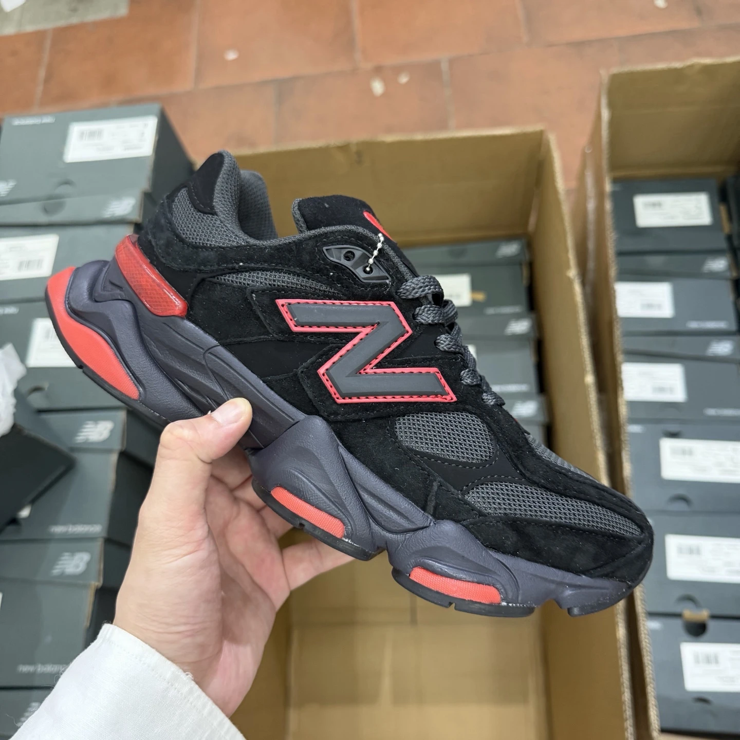 New Balance 9060 “Crimson Night” Chunky Sneakers – Black Red  Colors