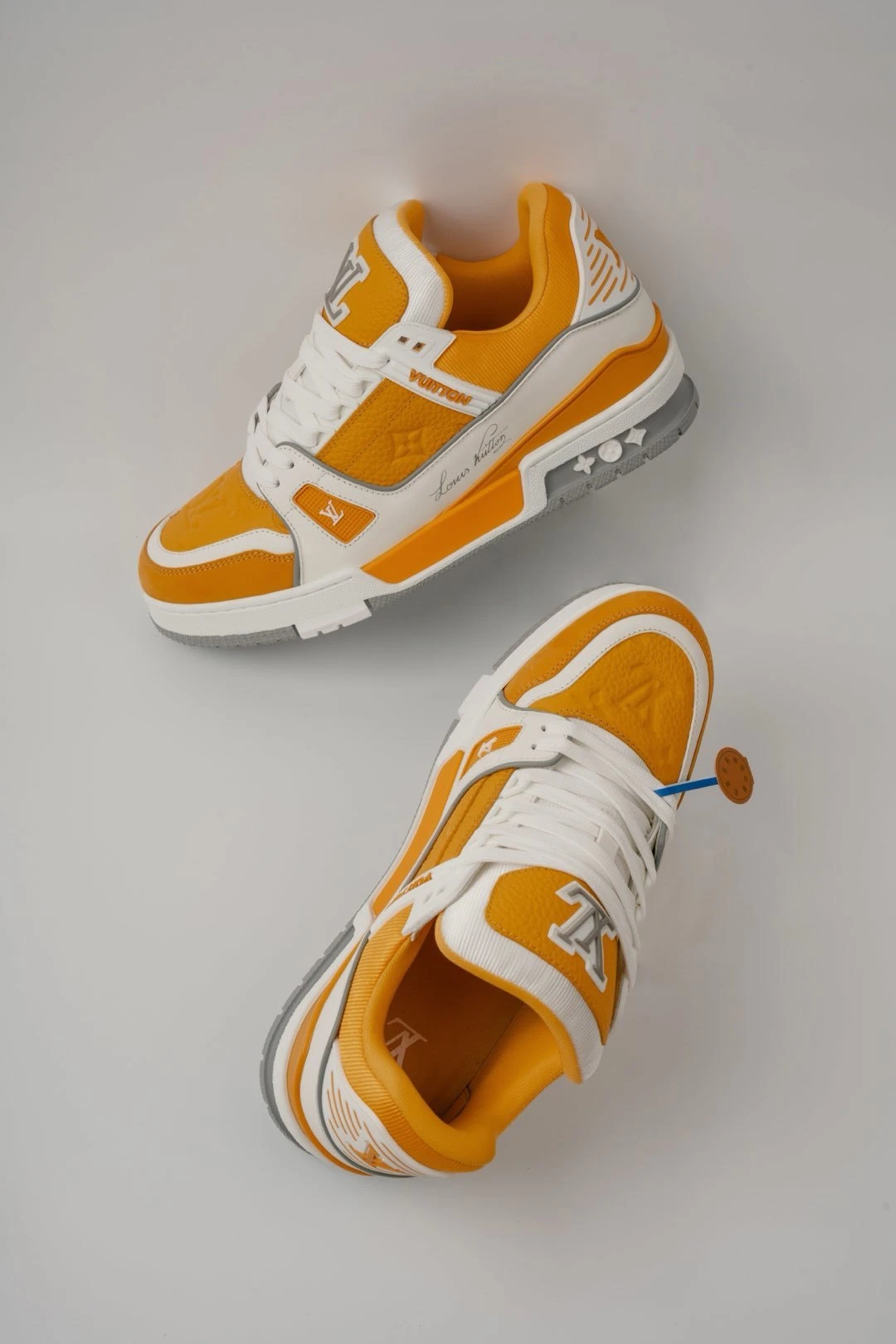 Louis Vuitton Yellow, White & Grey Low-Top Luxury Fashion Sneakers for Men & Women