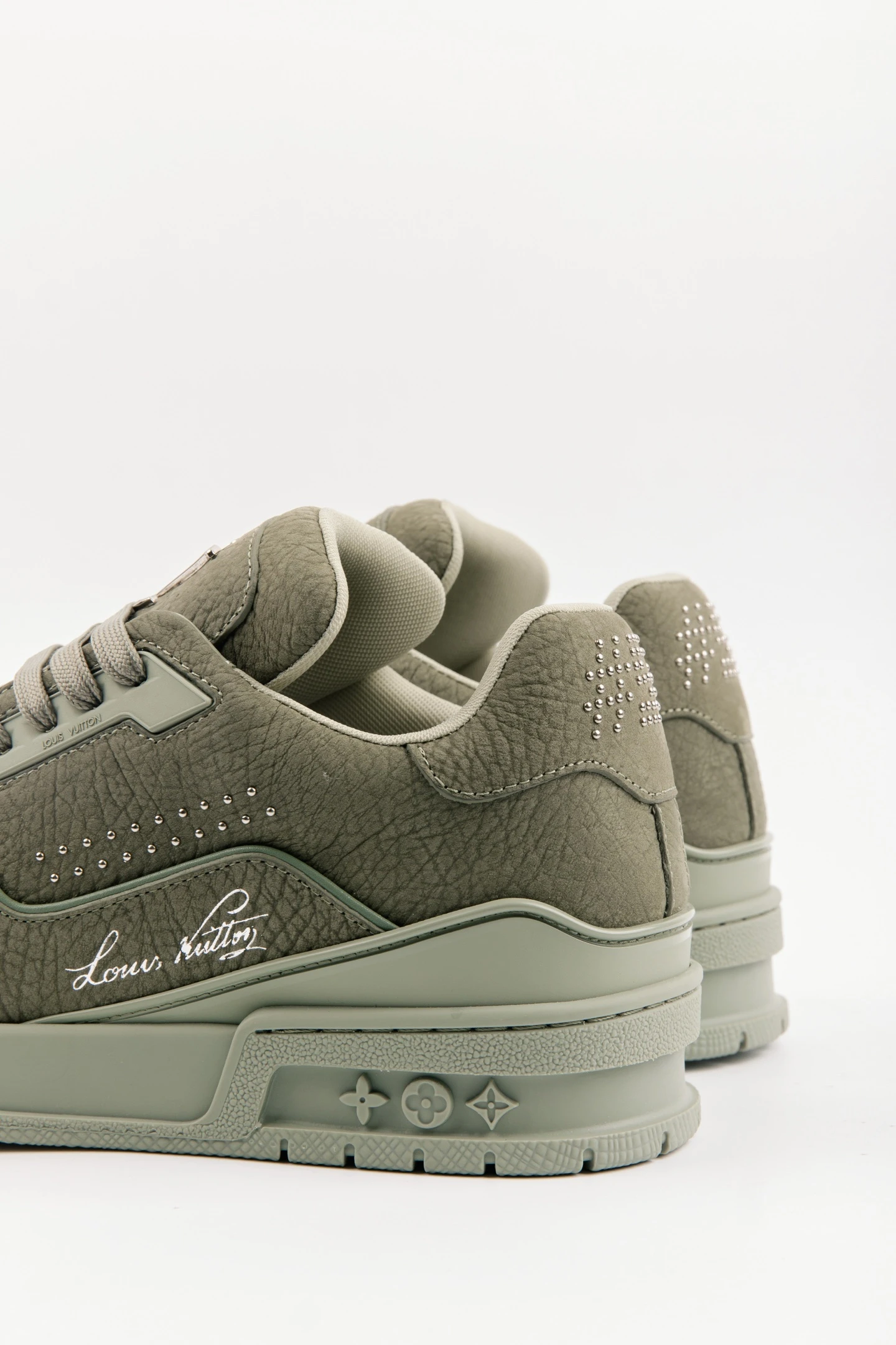 Louis Vuitton Sage Green Luxury Rhinestone Low-Top Sneakers for Men & Women