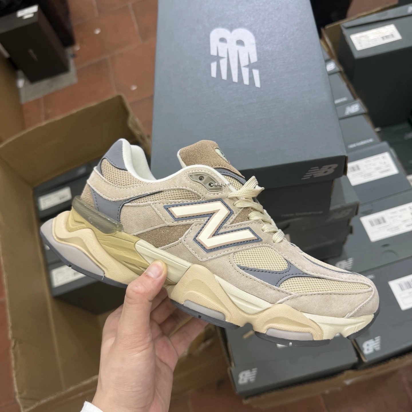 New Balance Beige, Grey & Sand Chunky Runner Sneakers