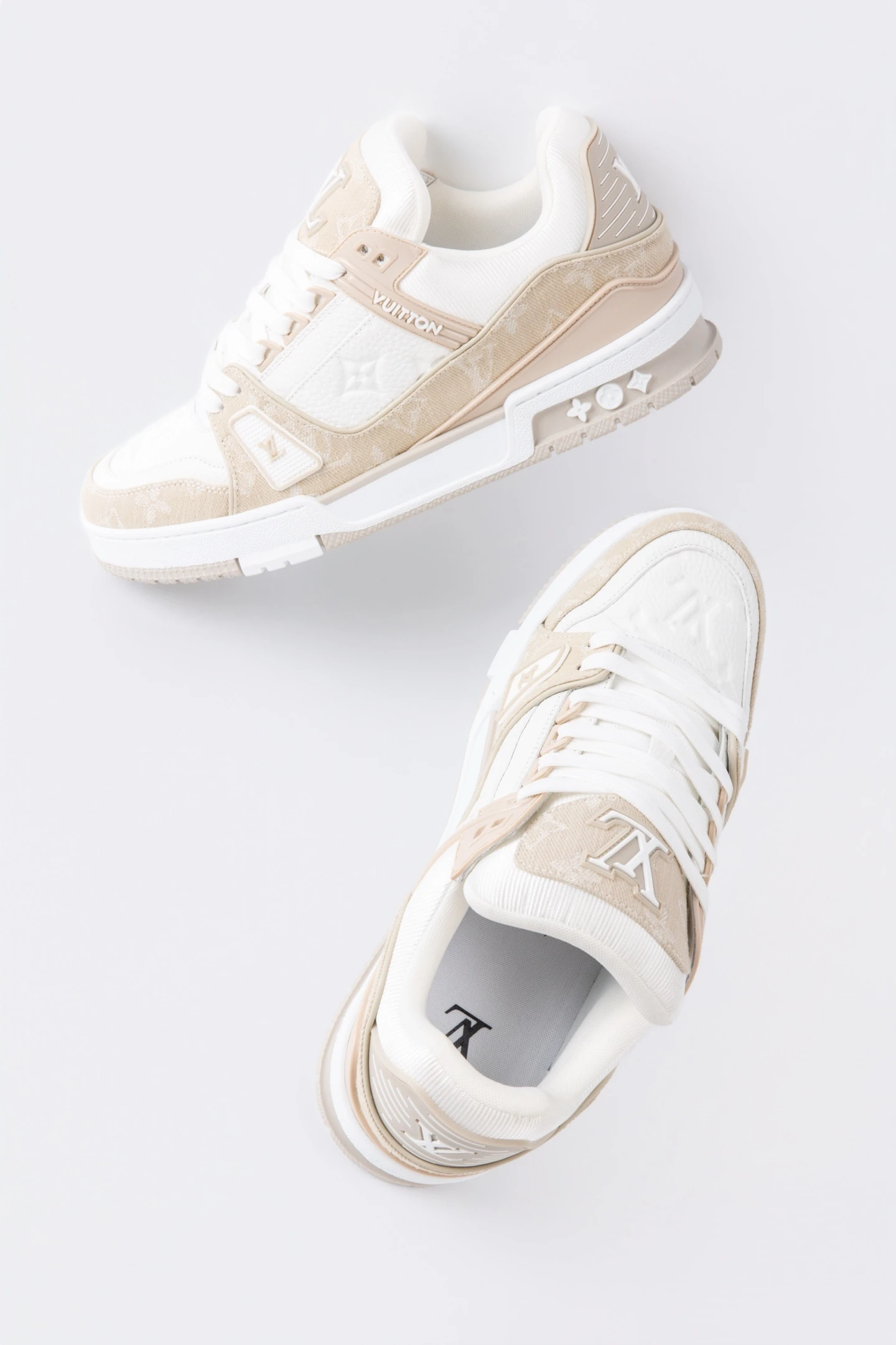 Louis Vuitton Beige Monogram & White Low-Top Luxury Fashion Sneakers for Men & Women