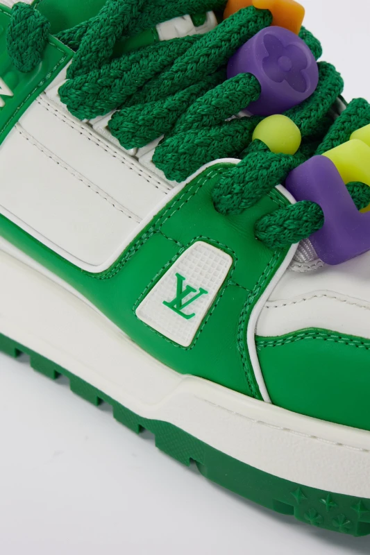Louis Vuitton Green Leather Trainer Sneakers – White & Emerald Green Designer Shoes