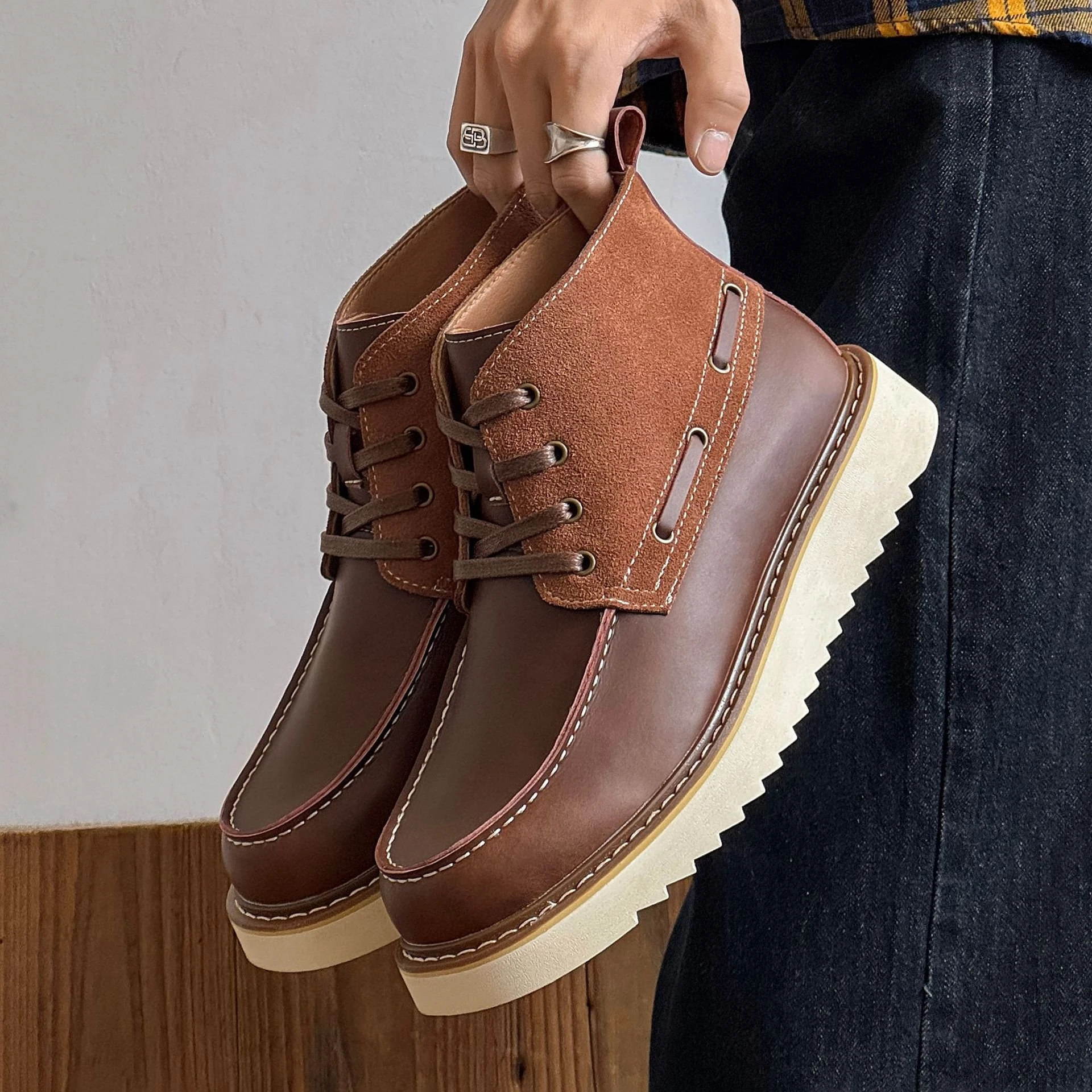 Handmade Men’s Leather Ankle Boots - Vintage British Style Outdoor Boots