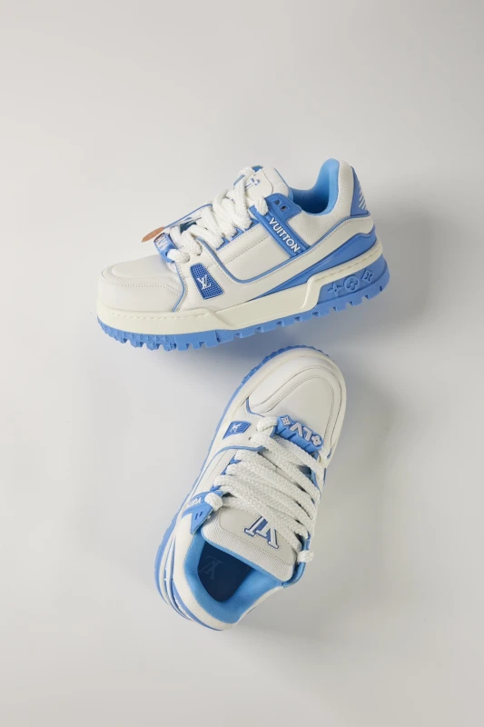Louis Vuitton Leather Trainer Sneakers – White & Ice Blue Luxury Streetwear Shoes
