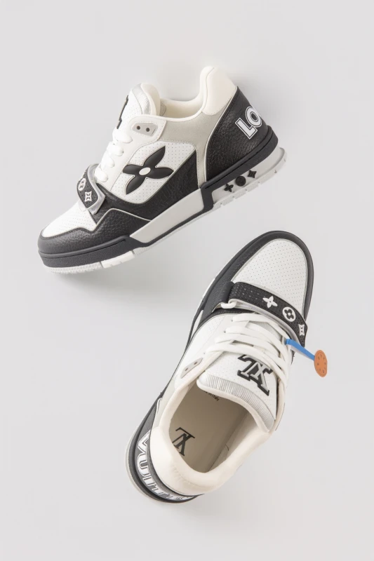 Louis Vuitton Black and White Monogram Strap Luxury Sneakers