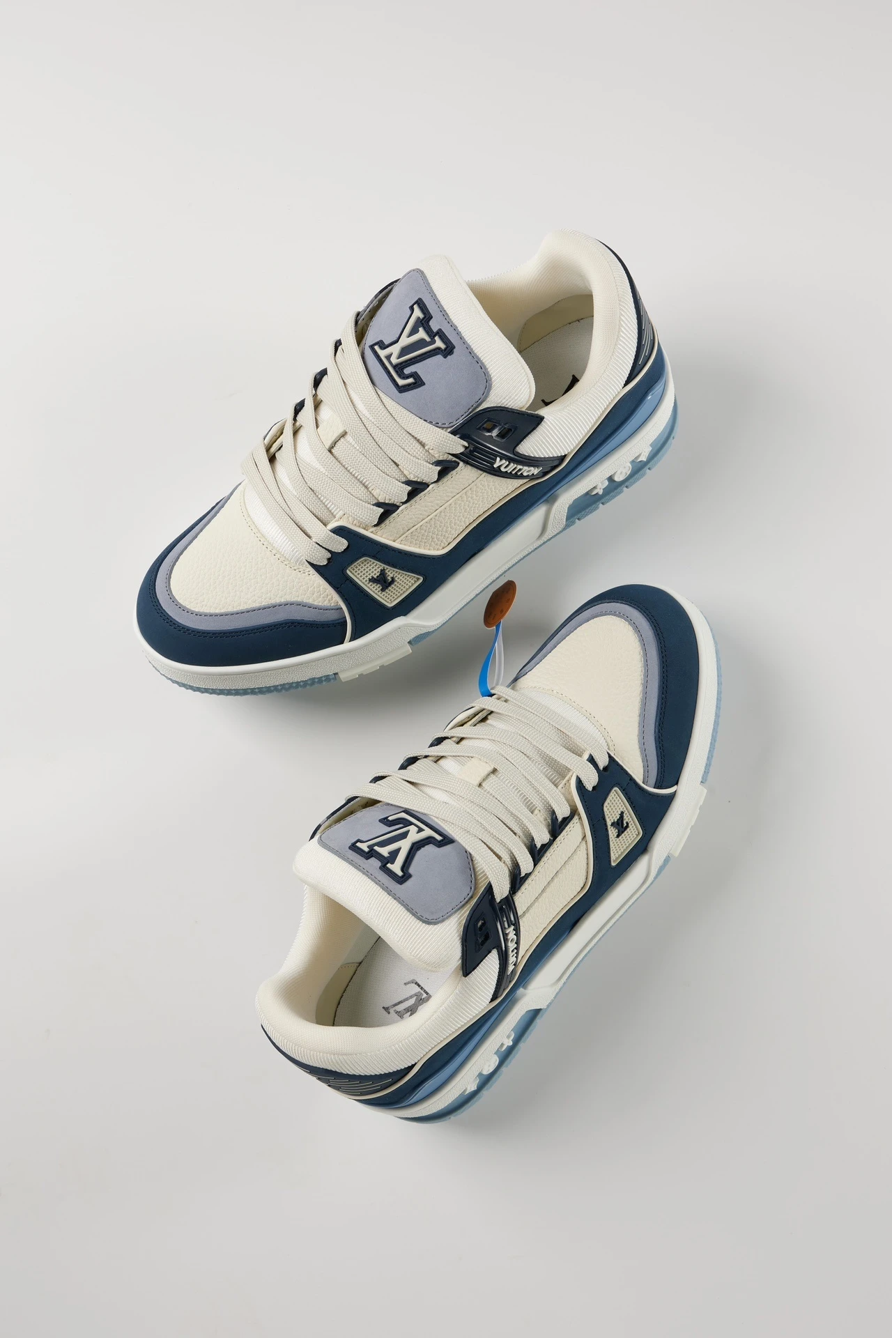 Louis Vuitton Cream White & Navy Blue Low-Top Luxury Sneakers for Men & Women