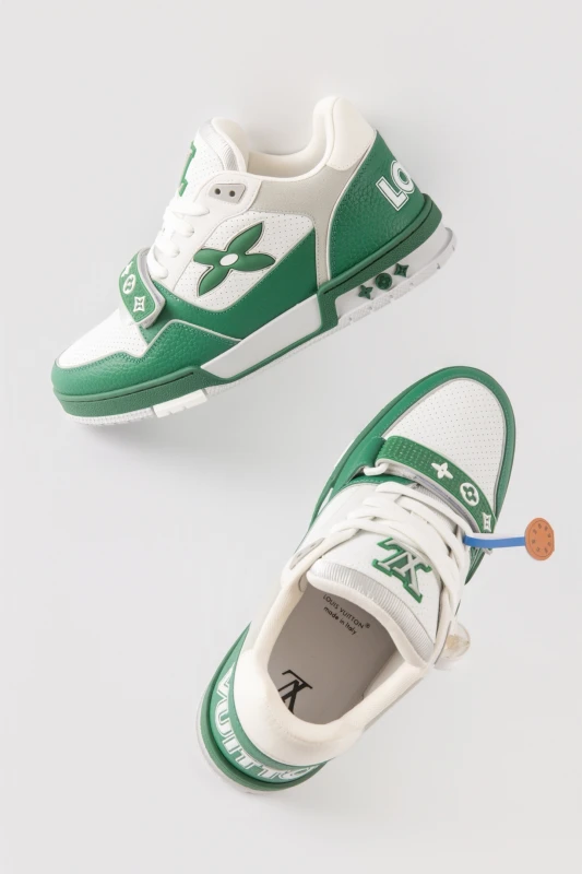 Louis Vuitton Green and White Monogram Strap Luxury Sneakers