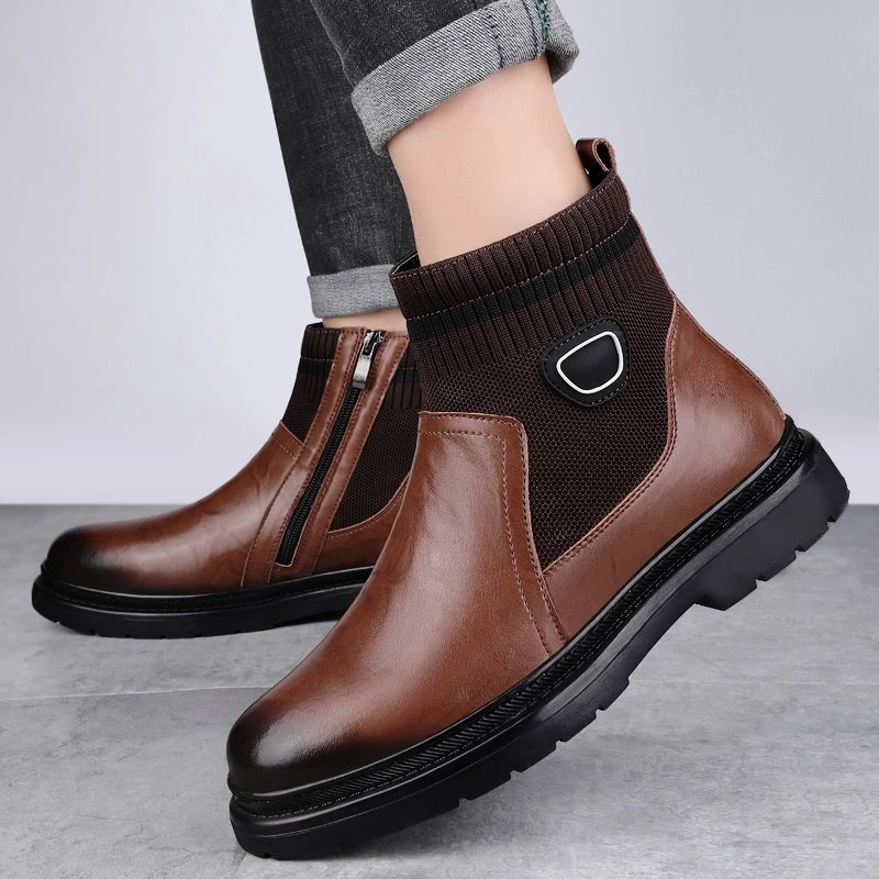 Men’s Retro High-Top Chelsea Leather Winter Boots