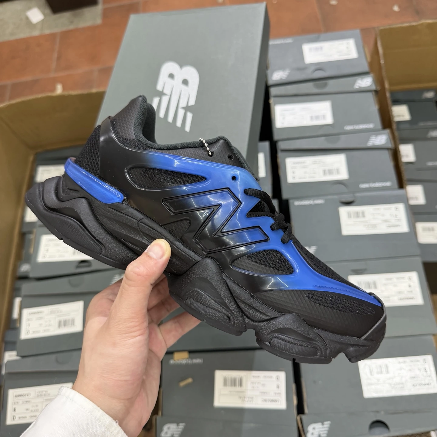 New Balance Black Blue Futuristic Chunky Sneakers
