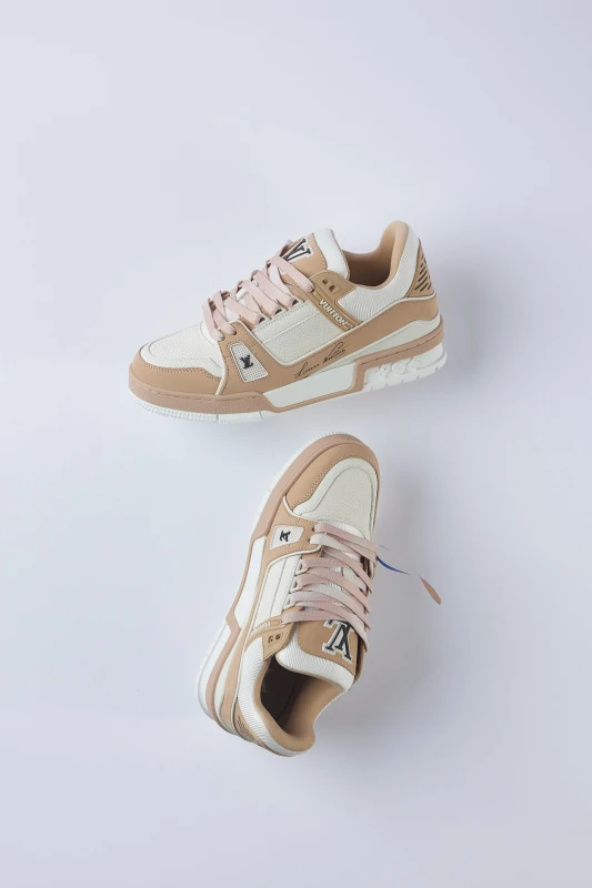 Louis Vuitton Beige & White Luxury Low-Top Sneakers