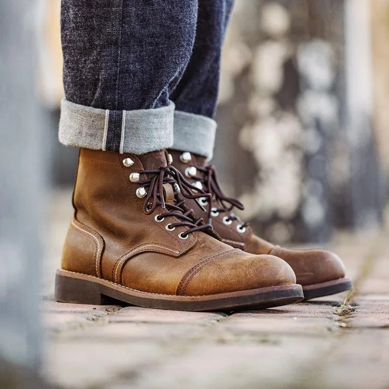 Vintage Leather Motorcycle & Workwear Boots for Men