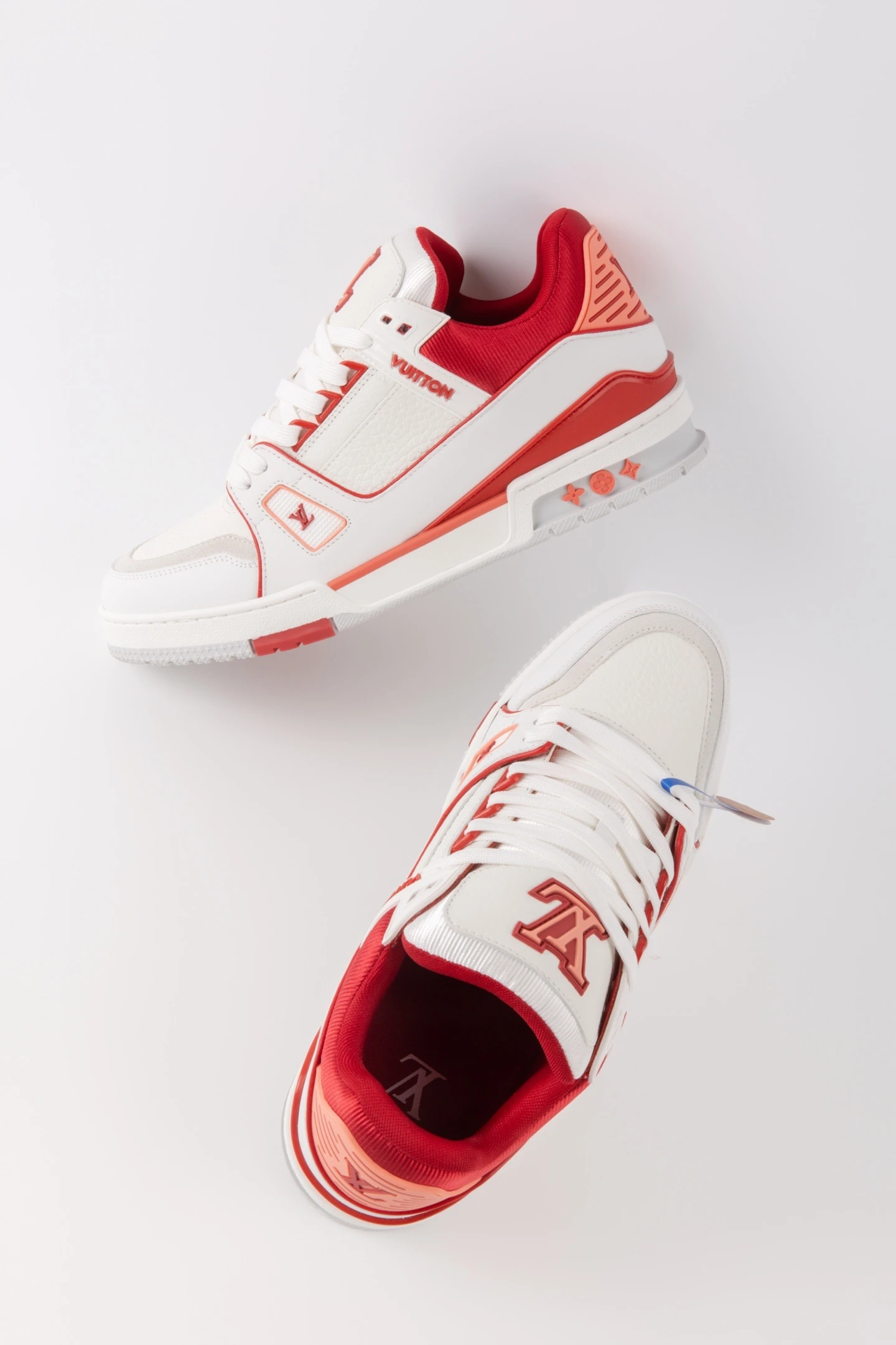 Louis Vuitton White & Coral Red Low-Top Luxury Sneakers for Men & Women