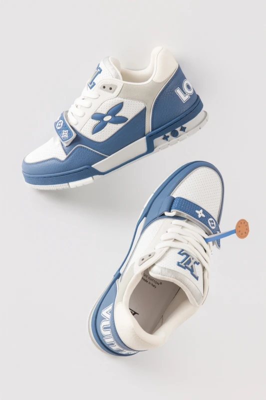 Louis Vuitton Blue and White Monogram Strap Luxury Sneakers