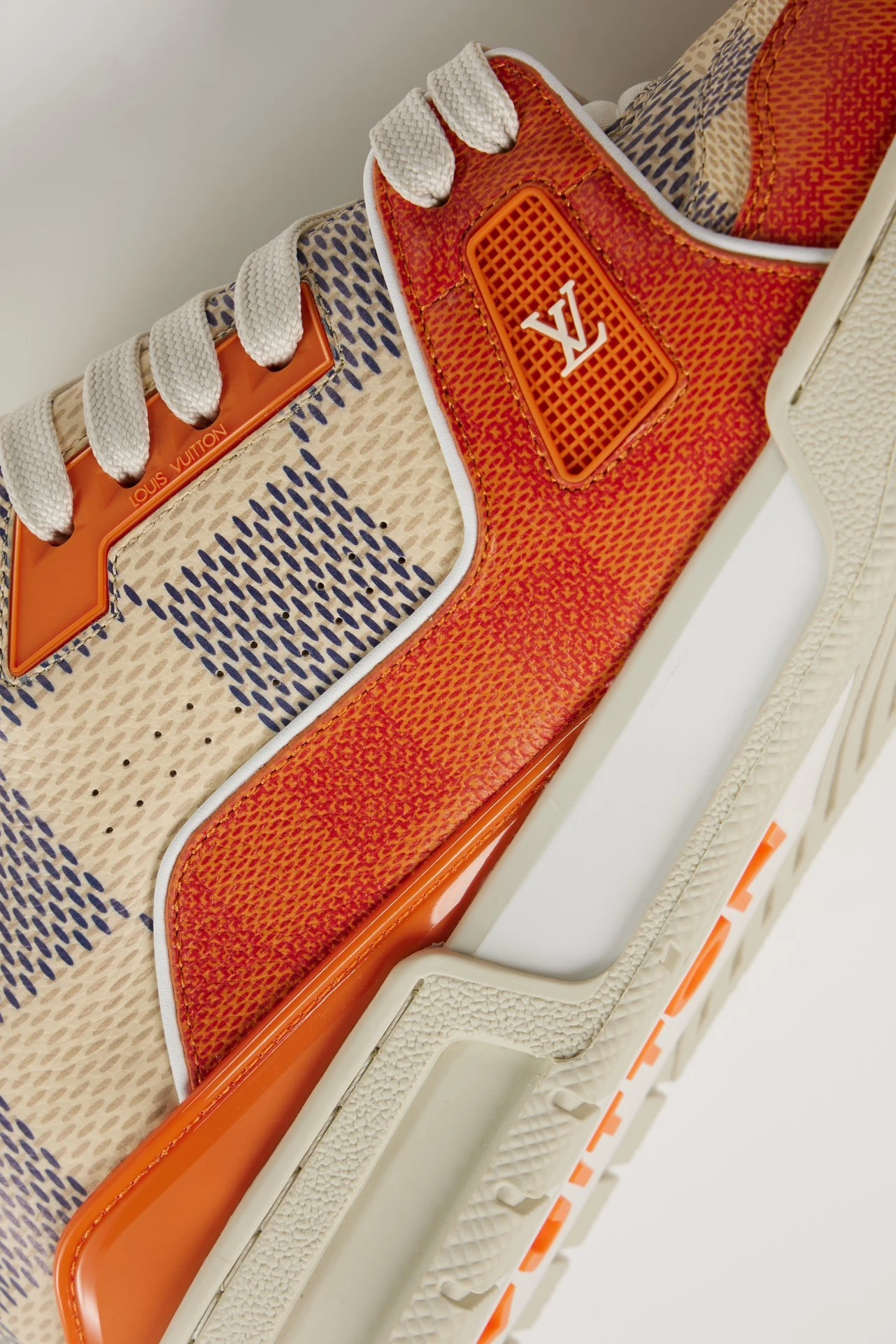 Louis Vuitton Cream White & Burnt Orange Checkered Low-Top Luxury Sneakers for Men & Women