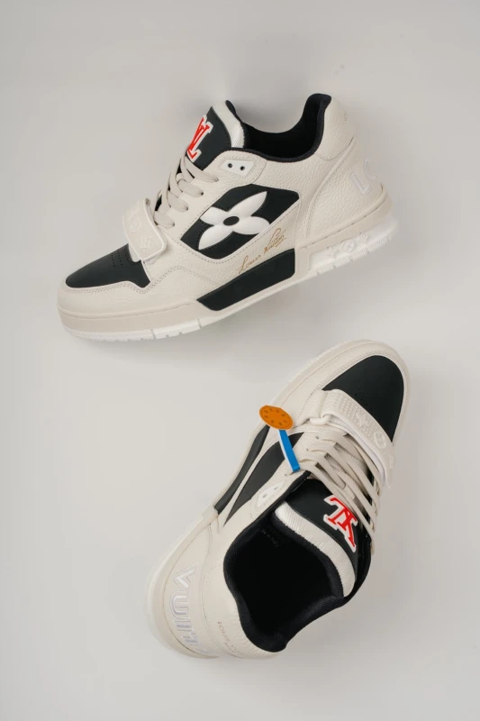 Louis Vuitton Ivory and Black Floral Strap Sneakers