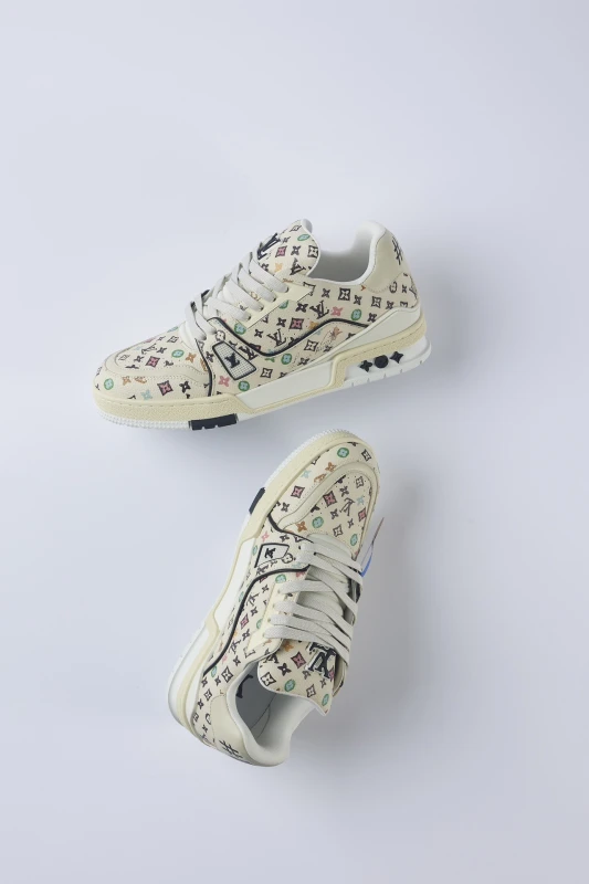 Louis Vuitton Cream Multicolor Monogram Low-Top Sneakers