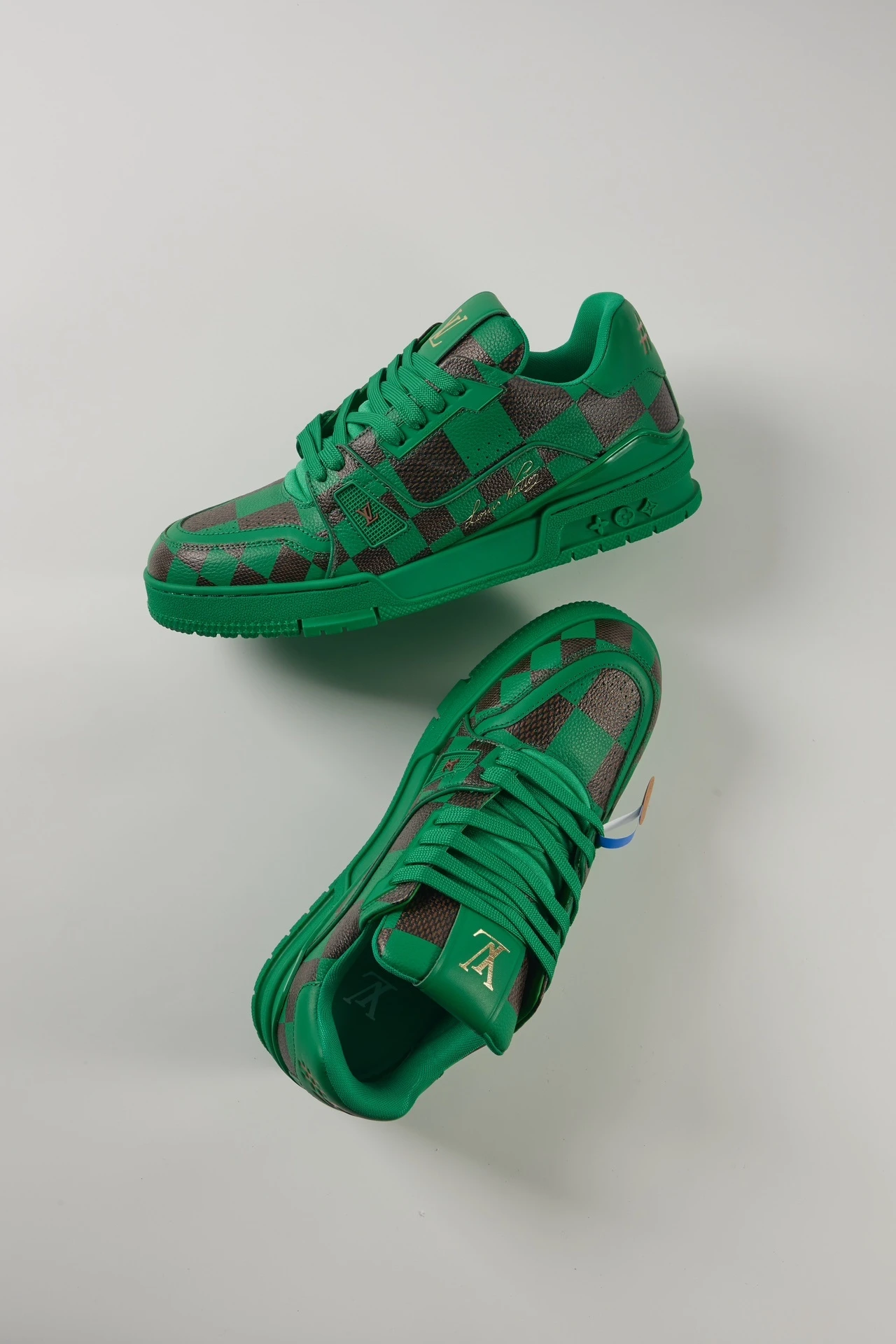 Louis Vuitton Emerald Green & Dark Brown Checkered Low-Top Luxury Sneakers for Men & Women