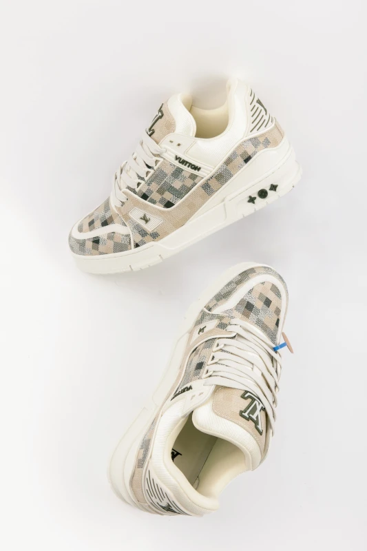 Louis Vuitton Beige, Cream & Olive Checkered Luxury Sneakers