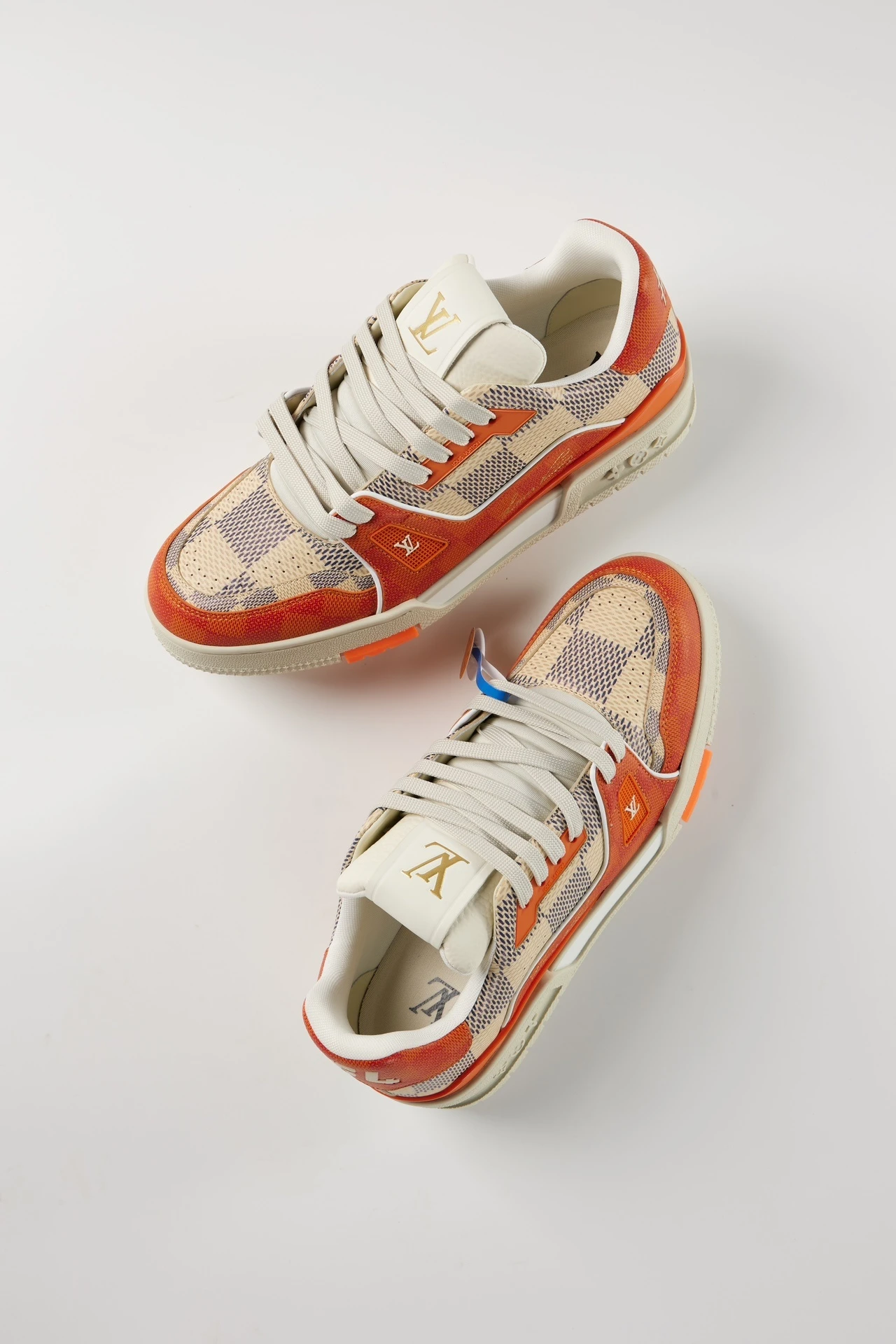 Louis Vuitton Cream White & Burnt Orange Checkered Low-Top Luxury Sneakers for Men & Women