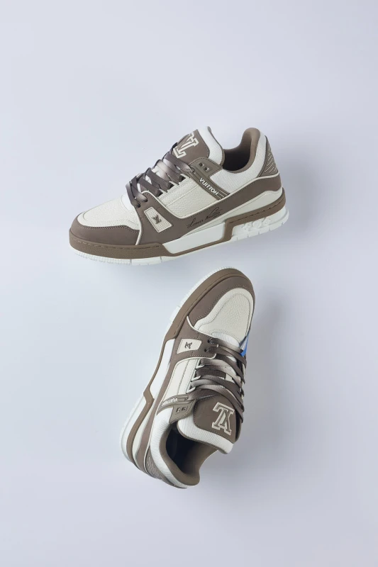 Louis Vuitton Taupe & White Luxury Low-Top Sneakers