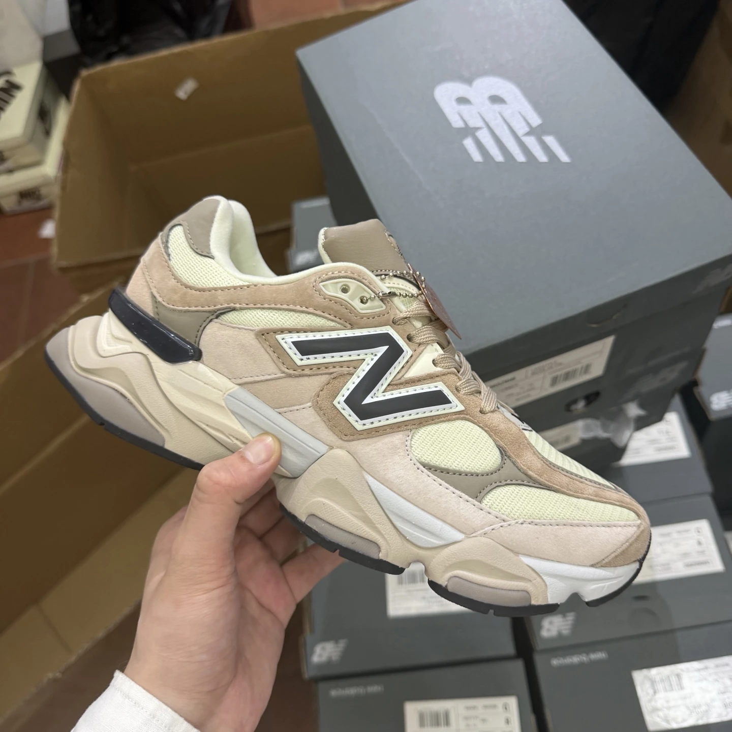 New Balance 9060 Chunky Sneakers – Beige, Cream & Taupe
