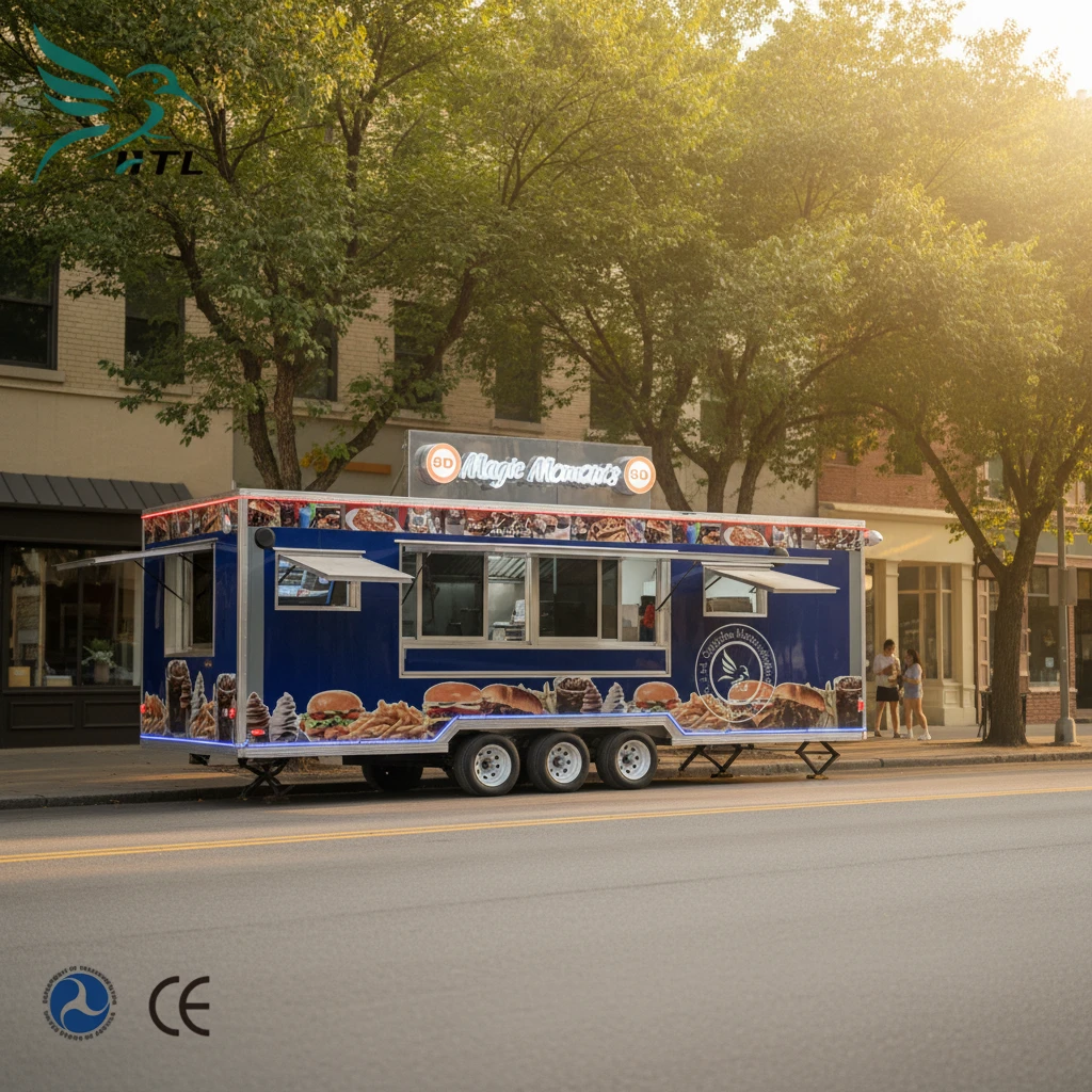 Premium Blue Triple Axle Mobile Food Trailer with Custom Branding Wrap