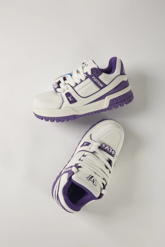Louis Vuitton Leather Trainer Sneakers – White & Purple Luxury Streetwear Shoes